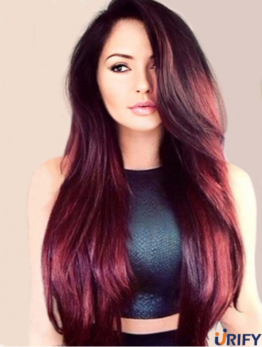 Echthaar Lace Front Perücken mit Pony Straight Style Long Length