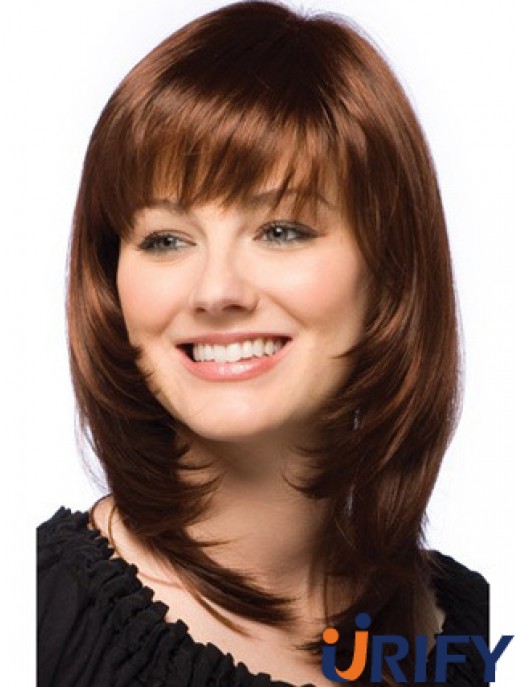 Echthaar Perücken Dark Auburn Layered Cut Straight Style Auburn Farbe