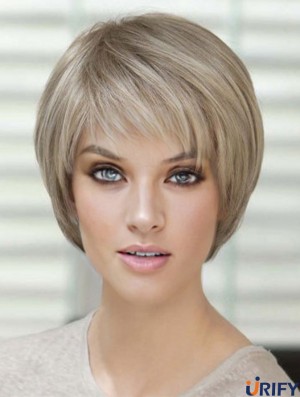 Blonde kurze gerade mit Pony Monofilament Perücken