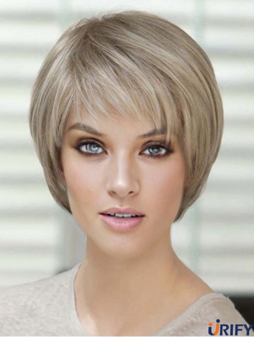 Blonde kurze gerade mit Pony Monofilament Perücken