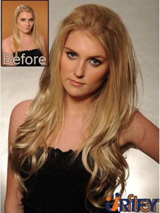 Menschenhaar Blonde Perücken Spitze Front Layered Cut Long Length