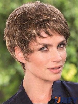 6 Zoll Brown Cropped Boycuts Wavy Top Lace Perücken
