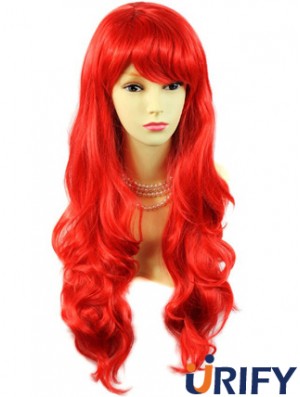 Echthaar Perücken rot mit Pony Capless Wavy Style lange Länge