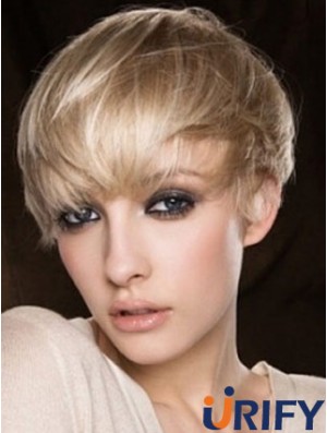 Blonde Echthaarperücke abgeschnittene Länge gerade Boycuts