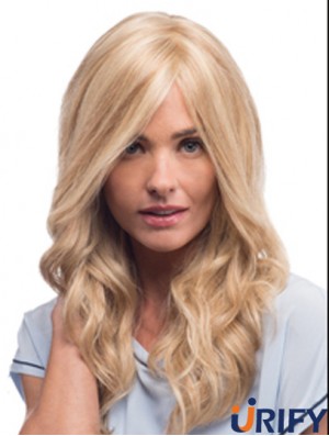 Mono Perücken mit Remy Blonde Farbe Welliger Stil Mit Pony