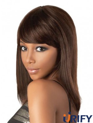 Perfekte 18 Zoll braune Schulterlänge mit Pony Straight Lace Perücken
