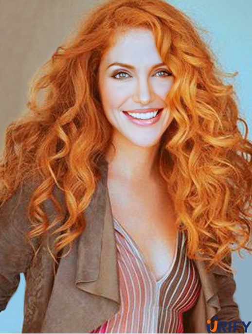 Ohne Pony Langes Kupfer Wellige 18-Zoll-Frisuren Echthaar Rachelle Lefevre Perücken