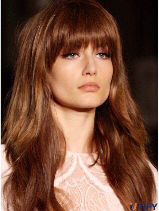 Mit Pony Long Copper Wavy 20 Zoll schöne Echthaar Perücken