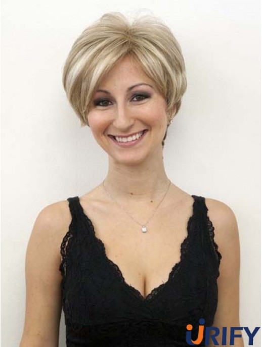 Blonde menschliche Perücken mit Spitzenfront gewelltem Stil kurze Länge