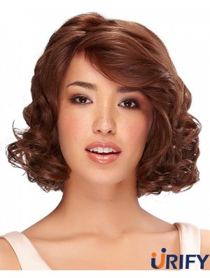 Kinn Länge Auburn Curly Mit Pony Monofilament Perücke Mensch