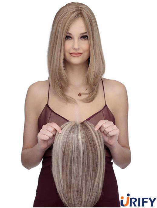 Schulterlange gerade ohne Pony Günstige blonde Spitze vorne Perücken