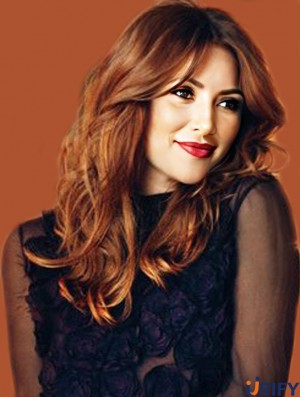 Ohne Pony Langes Kupfer Wellig 18 Zoll Bequemes Menschenhaar Drew Barrymore Perücken