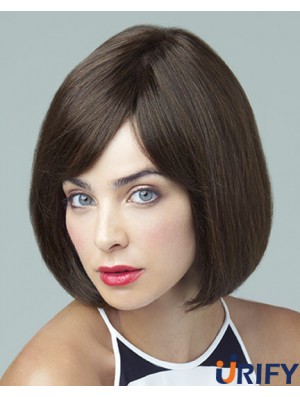 Remy Human Brown Straight Bobs 10 Zoll Large Cap Monofilament Perücken