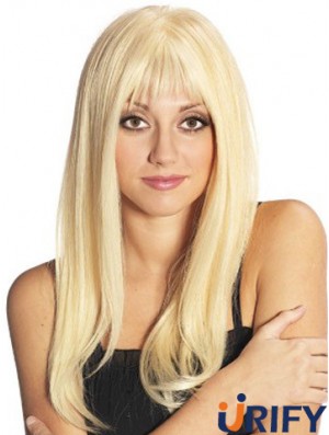 Blonde lange fabelhafte gerade mit Pony Spitze Perücken