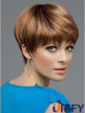 Brown Cropped Straight Boycuts Spitze Front Perücken Billig