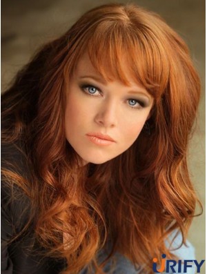 Mit Pony Long Copper Wavy 18 Zoll erschwingliche Echthaar Perücken