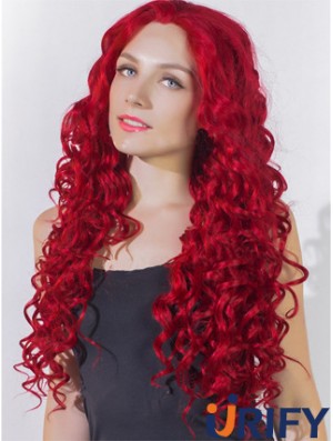 Curly Without Bangs Lace Front Beliebte 24 Zoll rote lange Perücken