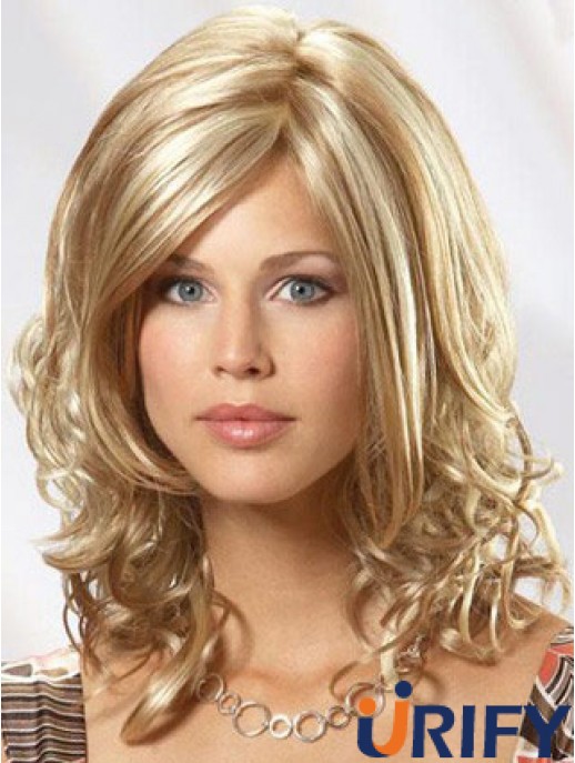 14 Zoll Schulter wellig blond menschliches Haar Monofilament Perücke