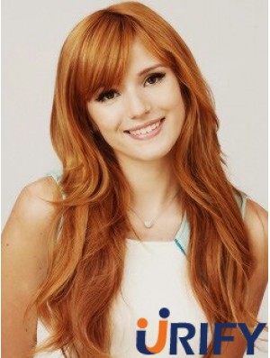 Mit Pony Long Copper Wavy 22 Zoll Frisuren Menschenhaar Bella Thorne Perücken