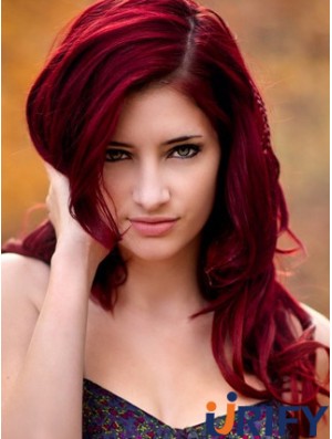 Wellig ohne Pony Lange rote No-Fuss Lace Front Perücken