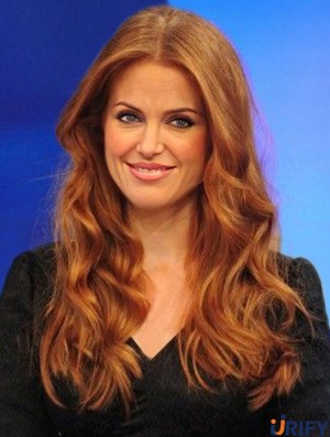 Lange gewellte 100% Echthaar Vollspitze Isla Fisher Perücken in Großbritannien