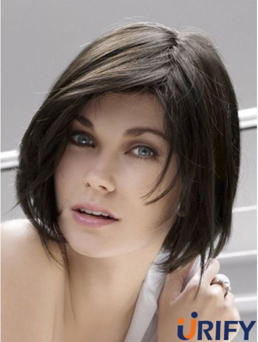 Lace Front Chin Länge Straight Black Beliebte Bob Perücken