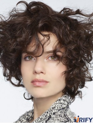 Curly Echthaar Lace Front Perücken mit Pony Monofilament Curly Style