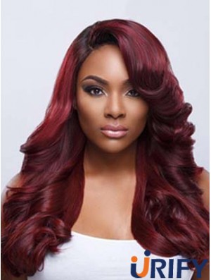 Wellig mit Pony Lace Front Modische 22 Zoll rote lange Perücken
