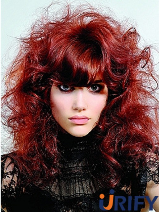 Capless Curly With Bangs Schulterlange 16 Zoll Geeignete Echthaarperücken