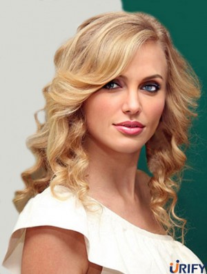 100% handgebunden mit Pony Wellige schulterlange blonde blonde passende  Perücken