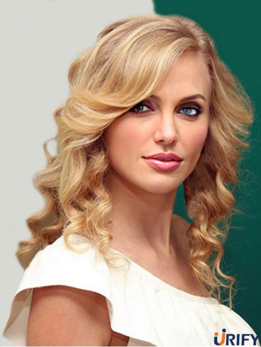 100% handgebunden mit Pony Wellige schulterlange blonde blonde passende  Perücken