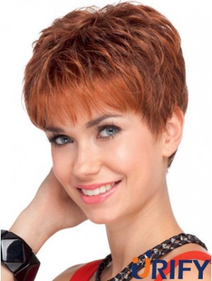 Red Wavy Cropped Boycuts Lace Front Günstige Perücke