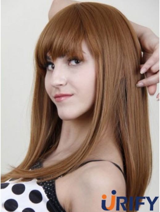 Mit Pony Stylish Straight Auburn Langes Echthaar Perücken