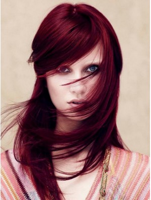 Gerade mit Pony Lace Front No-Fuss 18 Zoll Red Long Perücken