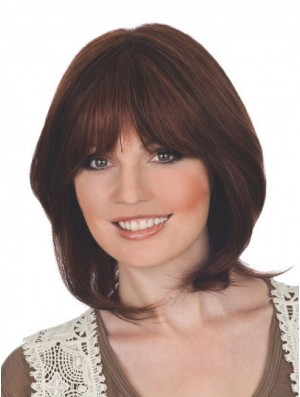 Geeignete 12 Zoll Auburn Chin Länge mit Pony Straight Lace Perücken