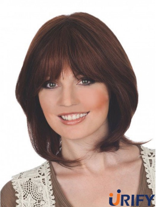Geeignete 12 Zoll Auburn Chin Länge mit Pony Straight Lace Perücken
