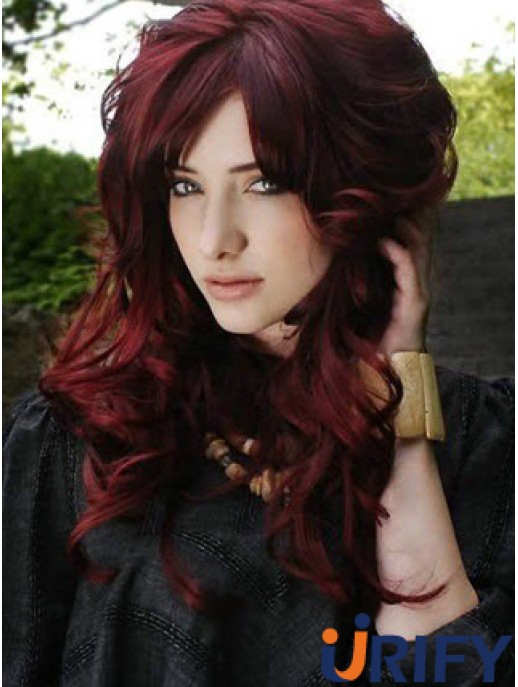 Spitze Frontal Mit Pony Lange Länge Rote Farbe Welliger Stil