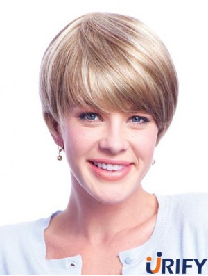 Perücken Menschenhaar Blondinen Mit Minofilament Layered Cut Short Length