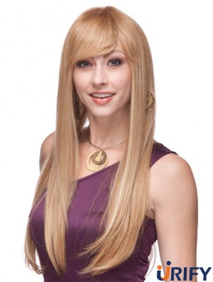 Gerade mit Pony Monofilament Blonde Top Long Perücken