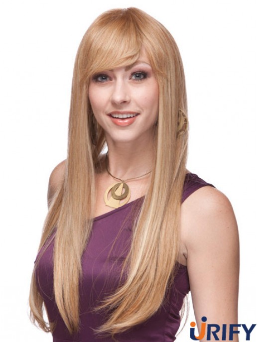 Gerade mit Pony Monofilament Blonde Top Long Perücken