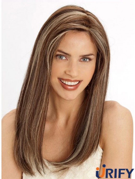 Langlebige 22 Zoll Brown Long Without Bangs Straight Lace Perücken