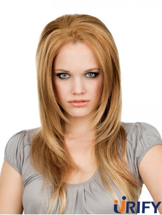 16 Zoll Blond lang ohne Pony gerade weiche Spitze Perücken