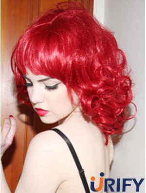 Curly With Bangs Schulterlange rote Convenient Lace Front Perücken