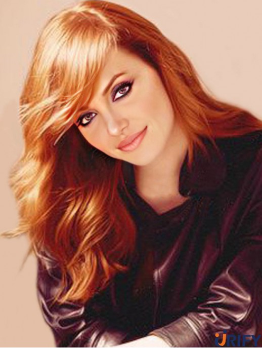 Ohne Pony Long Copper Wavy 20 Zoll Exquisite Menschenhaar Emma Stone Perücken