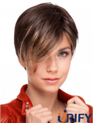 Auburn Cropped Designed Straight Boycuts Spitzenperücken