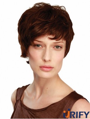 6 Zoll Brown Short Boycuts gewellte modische Spitze Perücken
