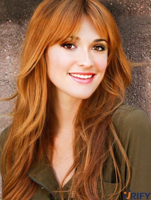 Mit Pony Long Copper Straight 24 Zoll gutes menschliches Haar Bella Thorne Perücken