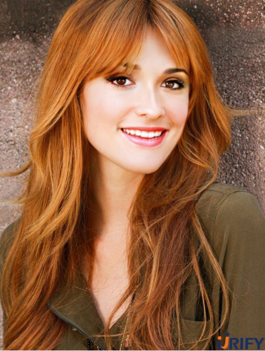 Mit Pony Long Copper Straight 24 Zoll gutes menschliches Haar Bella Thorne Perücken