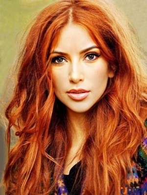 Ohne Pony Long Copper Wavy 22 Zoll Great Human Hair  Perücken