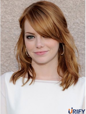 100% handgebunden gewellt mit Pony Schulterlänge 16 Zoll hochwertige Echthaar Emma Stone Perücken